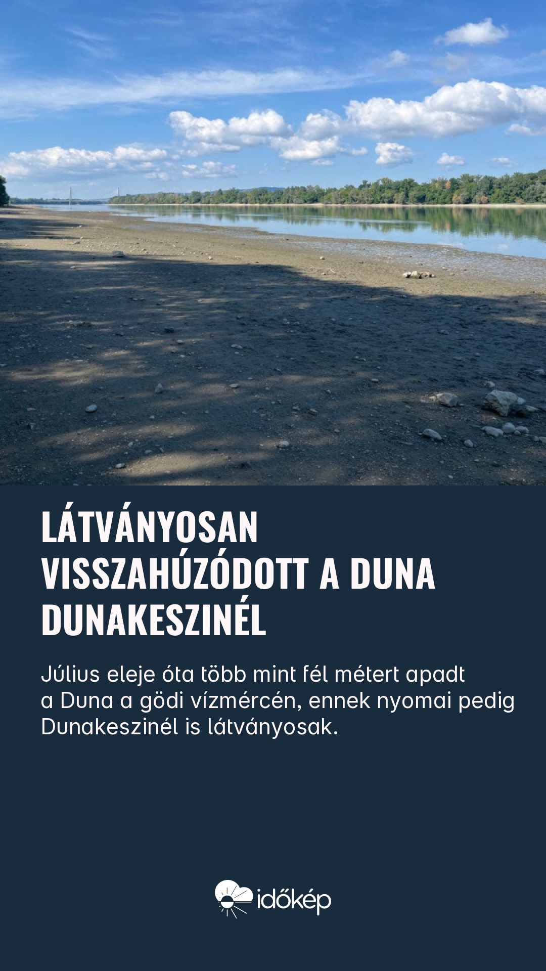 Látványosan visszahúzódott a Duna Dunakeszinél