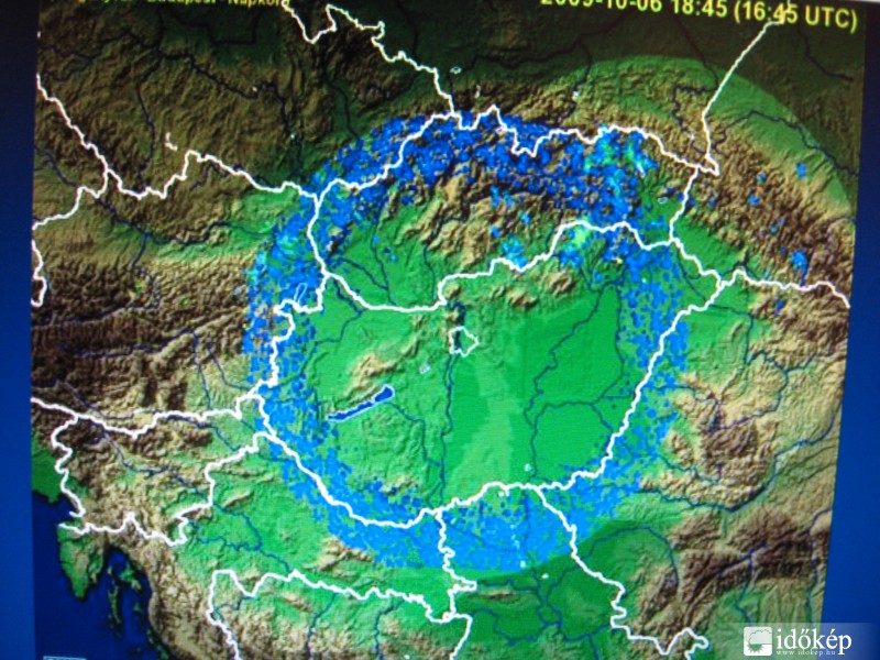 OMSZ radarkép, ma, 18.45-kor