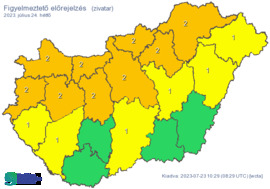 Narancs fokozat hétfőre heves zivatarok miatt