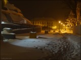 Havazás éjjel a Makovecz térről nézve.
