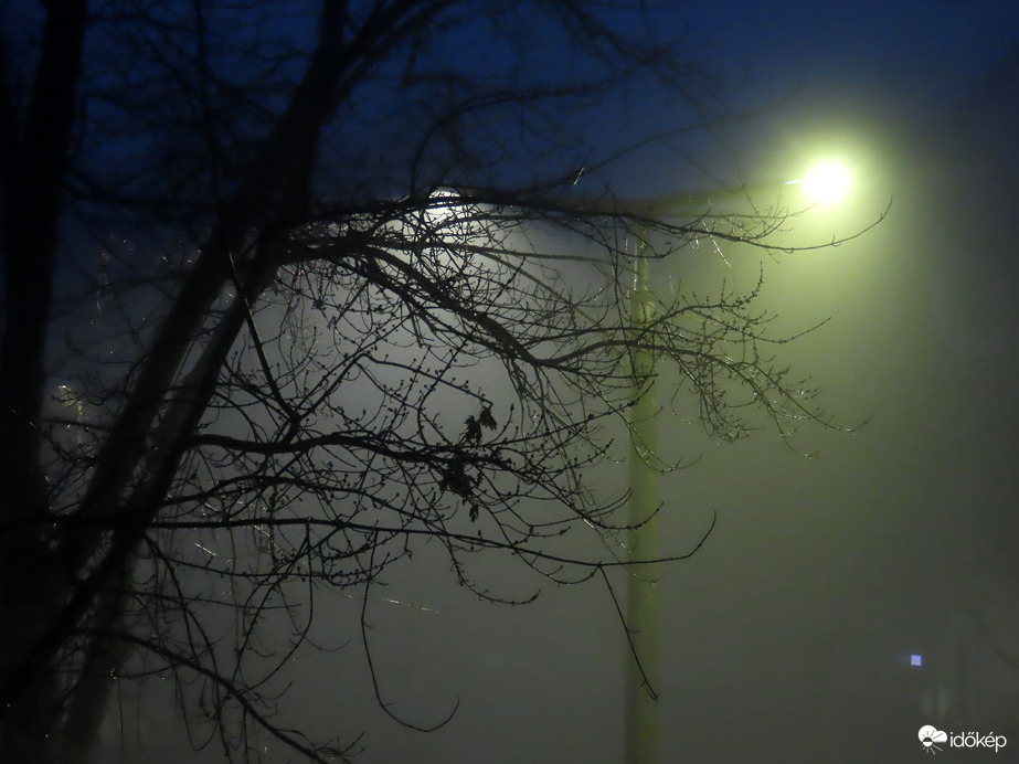 Ködös hajnal lámpafényben