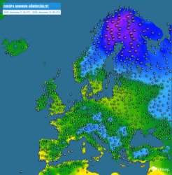Európa minimum-hőmérsékletei