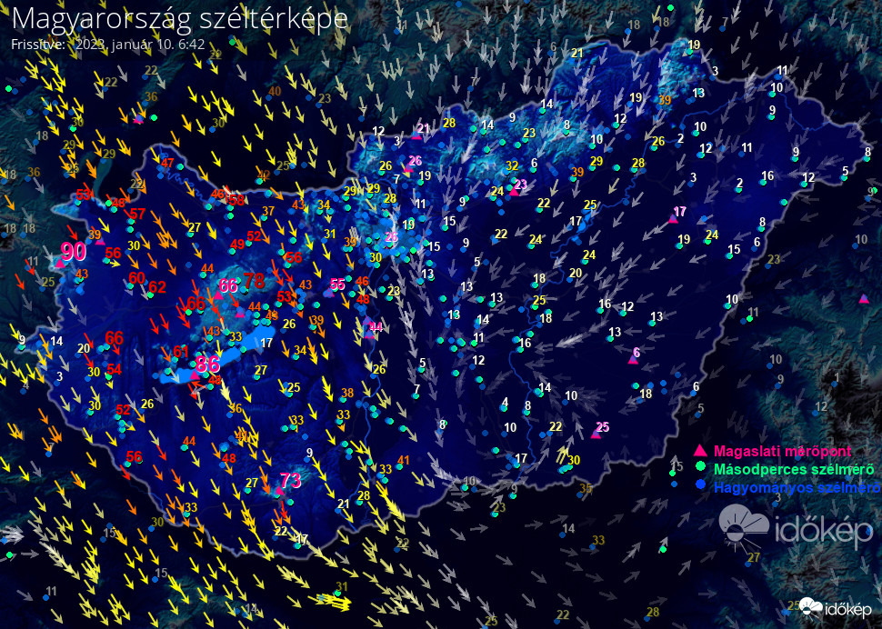 A ciklon középpontja a széltérképen