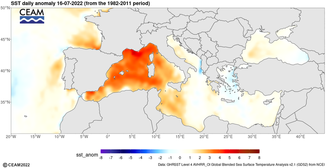 Tengerfelszín hőm. anom. - Forrás: Ceam.es