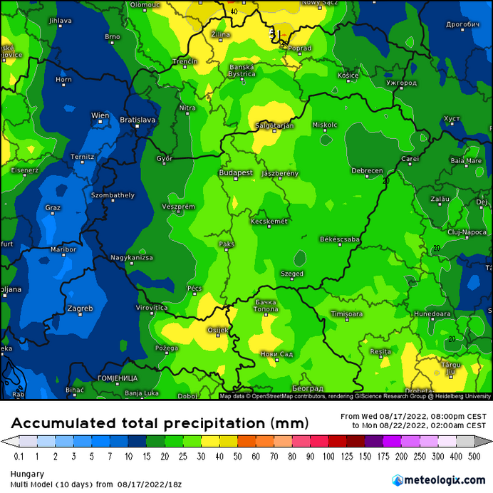Csapadékösszeg előrejelzés - Forrás: Meteologix