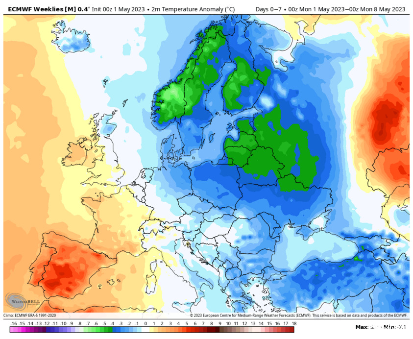 Májusi hűvös idő Európában