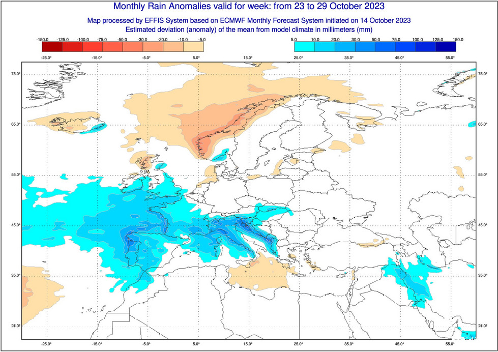 Okt 23-29 Csapadék anomália
