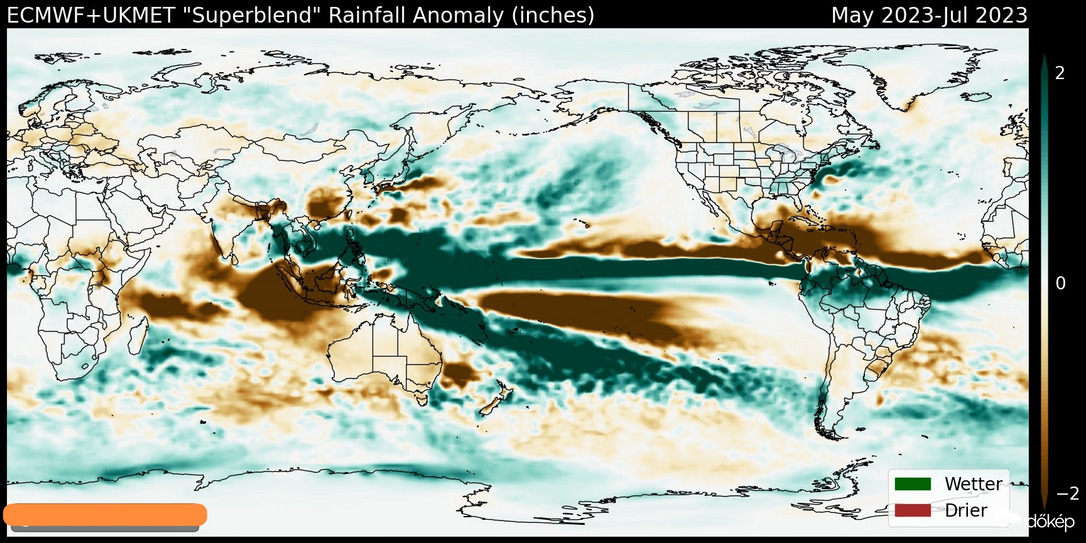 Május-Június-Július csapadék anomális El Nino kezdeti fázisában